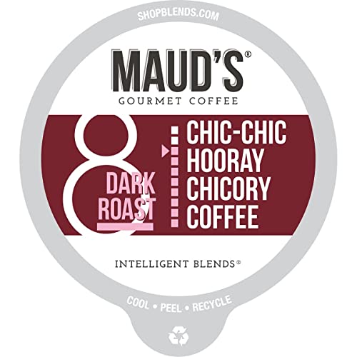 Maud's Chicory Coffee Dark Roast (Chic-Chic Hooray), 18Ct. Solar Energy Produced Recyclable Single Serve Chicory Dark Roast Coffee Pods – 100% Arabica Coffee California Roasted, Kcup Compatible #TOP3