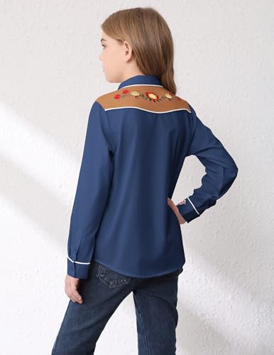 Girls Western Cowgirl Shirt Long Sleeve Button Down Floral Embroidered Vintage Casual Hippie Country Shirts4