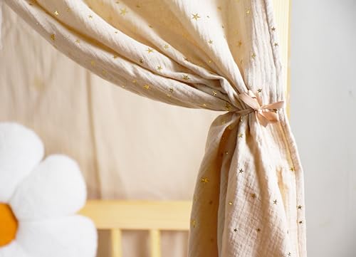 Miniatura 5 de Yellownest Dosel Cama Infantil 2 Piezas - Dosel Cama Montessori 80x160, 90x190 Y 140x200 Cm - Muselina 100 Algodón - Sin Guirnalda Beige, 130 X 320 Cm 2 Piezas