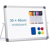 ARCOBIS Dry Erase WhiteBoard 40 x 30 cm, A3 Double Sided White Board with Stand, 10 Pens, 1 Eraser, 4 Magnet, Small Portable Desktop Magnetic Board for School Supplies Office - Image 1
