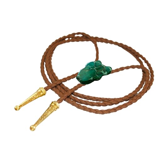 Image of Daisy Del Sol Gemstone Bolo Tie Braided Vegan Faux Leather Natural Stone Gold Handmade Necklace Adjustable Boho Western Jewelry