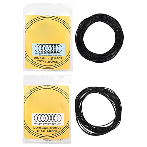YUYTE 200pcs Watch Back Gasket, Rubber Watch Gaskets, 10 Sizes, 0.5mm, Black