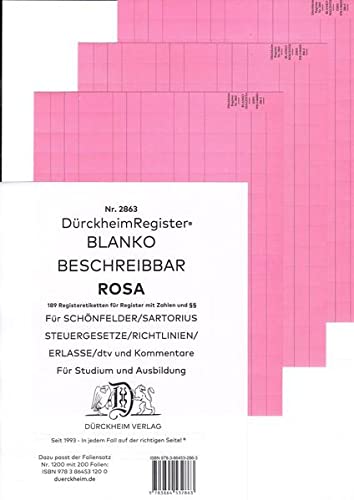 Preisvergleich Produktbild DürckheimRegister® BLANKO-ROSA beschreibbar für deine Gesetze: 189 beschreibbare Registeretiketten in Rosa für Gesetzessammlungen. In jedem Fall auf ... In jedem Fall auf der richtigen Seite ®