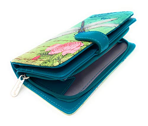 Shag Wear Vintage Dragonfly Large Wallet for Women and Teen Girls Vegan Faux Leather 7" Teal3
