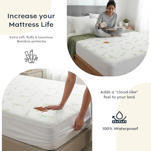 Image of AYKA Combo Pack Waterproof Mattress Protector & 2 Pillow Protectors | King Size 78x72 Inch | 100% Waterproof Bamboo Bed Protector | Breathable, Noiseless Mattress & Pillow Covers | 6.5 x 6 ft | White
