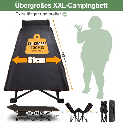 Meulbaty Übergroßes Klappbett mit Matratze – 46 cm breit, 400 kg Heavy Duty Stahlrahmen und Oxford-Stoff, 198x81x46 cm, ideal für Erwachsene, Garten und Reisen (XXL Grau)
