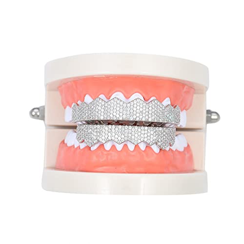 LXSSLY Iced Out Grillz for Women Hip Hop CZ Grills Dentes Boca Superior Inferior para Homens Banhado