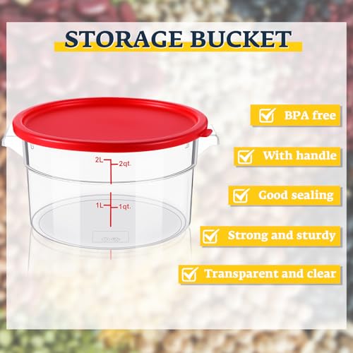 Image of Ziliny 1 Pcs 2 Qt Dough Proofing Container with Lid and Red Scale, Red | Clear Round Food Storage Container, Food Grade Plastic, Easy Viewing Design, Airtight Lid, Dough Fermentation Kitchen Storage