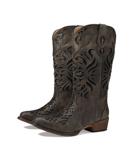 Image of ROPER Womens Riley Glitz Glitter Underlay Snip Toe Casual Boots Mid Calf Low Heel 1-2 inch - Off White