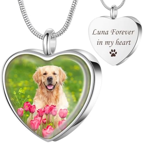 Fanery sue Pet Ashes Necklace Cremation jewelry Personalized Picture & Quate Dog Memorial Gifts for Loss of Dog/Cat Urn Necklaces Pets Loss Sympathy Gift Keepsake Ash Holder Box for Women