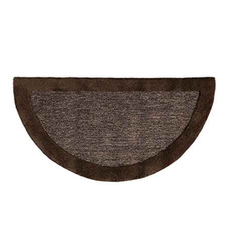 Plow & Hearth 2'x4' Banded Half Round Fireproof Hearth Rug | Charcoal Brown | 100% Wool Mat...