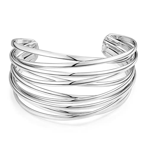 LILIE&WHITE Bracelet Manchette Argenté pour Femme - Acier Inoxydable Hypoallergénique, Résistant à la Décoloration, Bijou Élégant et Moderne, Cadeau pour Anniversaire