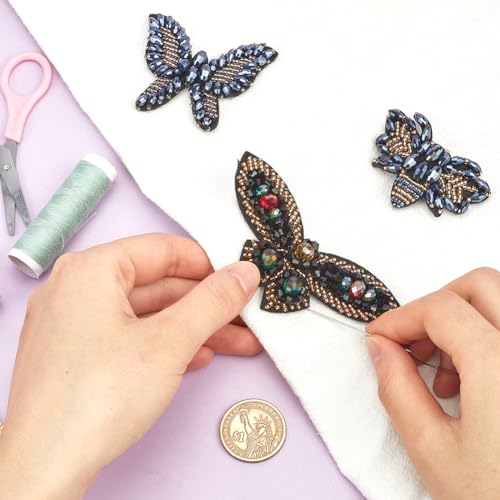 GORGECRAFT 3 Styles Rhinestone Butterfly Patches Glass Beaded Bee Dragonfly Crystal Sew on Patch Decorative Embroidered Fabric Sewing Applique for Clothes Bags Dress Jackets Jeans Repair Decoration - Image 3