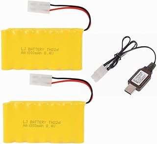 8.4V 1000mAh NI-CD Battery Pack Rechargeable AA Battery with Standard Tamiya Connector for RC Car RC Truck Tank 2 Pack with USB Charger