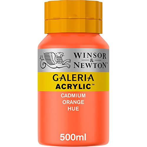 Image of Winsor & Newton Galeria Acrylic Colour - Jar of 500 ML - Cadmium Orange Hue (090) - Highly Pigmented Lightfast Artists' Acrylic Paints for Canvas, Wood, Fabric & Paper