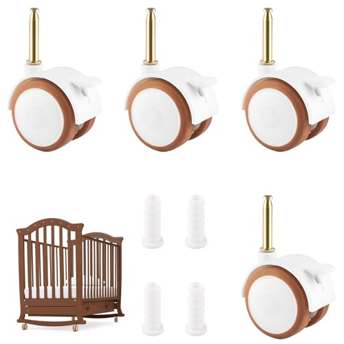 4er Lenkrollen Für Kindermöbel Set,Rollensatz Gummil Räder Lenkrollen,Mit Hülse Stift Um 7mm,Für Kinderbett Babybett Stubenwagen Mit Rollen,Freilaufend,Leise Geeignet(Weiß)
