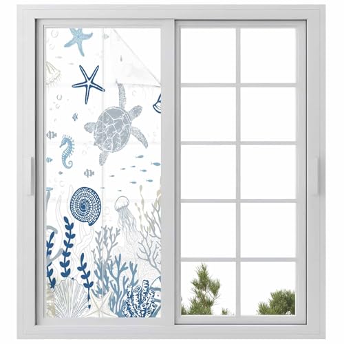 Window Privacy Film Frosted, Blue Coastal Static Cling miniatura 1