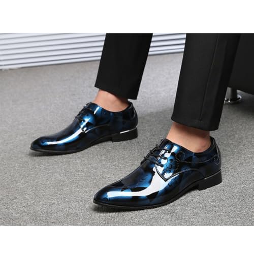 Mens Fashion Floral Patent Leather Tuxedo Oxfords Pointed Toe Shiny Flat Lace Up Formal Business Shoes for Men2