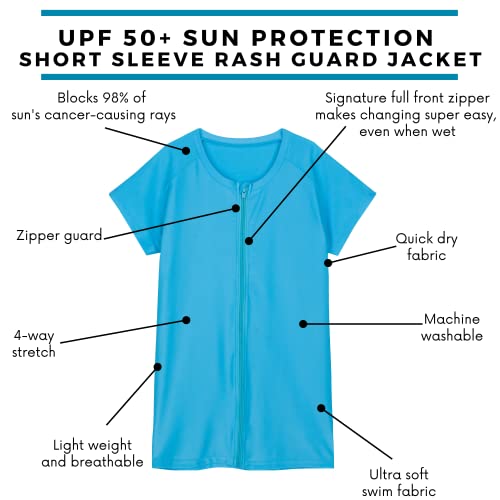 SwimZip Women's Plus Size Short Sleeve Rash Guard Zip Swim Shirt UPF 50+2