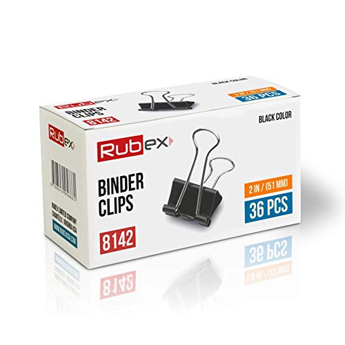 Rubex Binder Clips, Extra Large Binder Clips, Jumbo Binder Clips,2 Inch Paper Binder Clips, Big Metal Paper Clamps for Notebooks, Envelopes, Papers in Office, School and Home, 36 Count