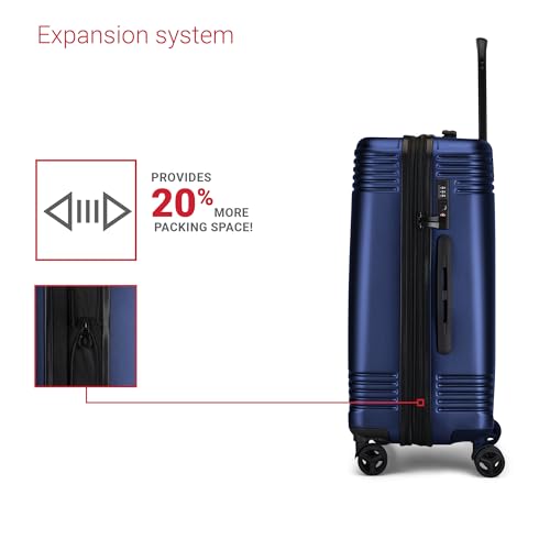 Bugatti Nashville Collection 24 Inch Hard Shell Luggage for Airplanes, Mid Size Hardside Expandable Suitcase with 360-Degree Spinner Wheels, Retractable Handle, Navy4