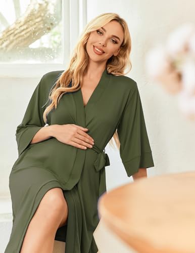 Ekouaer Womens Maternity Nursing Robe for Hospital V Neck Pregnancy Bathrobes 3/4 Sleeve Labor Delivery Nightgowns2