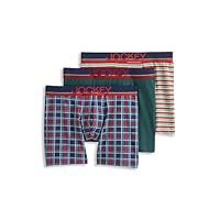 Jockey Men's Underwear Casual Cotton Stretch 6" Boxer Brief - 3 Pack, Sweet Plaid/Cactus Pine/Twinkling Stripe, 2XL