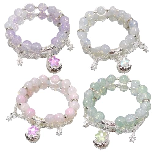 4PC Star Crystal Bracelets, Crystal Stone Beaded Bracelet Star Charm Bracelet Handmade Jewelry Birthday Gift for Women