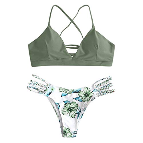 riou Bikini Conjuntos de Bikinis para Mujer Push Up Mujeres Traje de BañO Estampado Bohemio Dividido BañAdores con Relleno Tops y Braguitas Mujer 2019 brasileños vikinis (Verde-1, L)