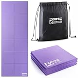 Core Balance Foldable Travel Yoga Mat, Non Slip PVC Foam with Textured Grip, 5mm Thick for Balance & Comfort, Lightweight, Compact & Portable, Exercise Mat with Drawstring Bag, 173cm × 61cm (Purple)