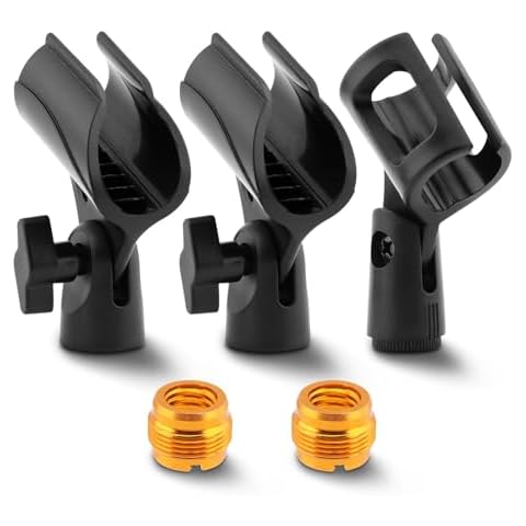 RVXlRDN 3 pcs Universal Microphone Clip Holder, Adjustable Mic Holder for Stand with 2 pcs 5/8" Male to 3/8" Female Screw Adapter for Wired Wireless Microphone Stand(Black) Cover