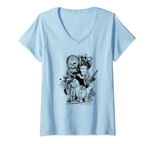 T-shirt Star Wars col V vêtement geek imprimé personnages secondaires pour fan