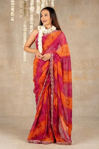 Image of MIRCHI FASHION Saree for Woman Georgette Floral Printed | Lightweight Comfortable Sari for Regular Social Wear and social visits