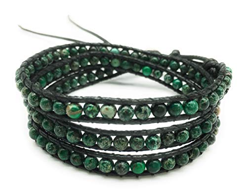 Xinpeng Handmade Alloy Leather Natural Stone Bead Statement Bracelet Bangle Cuff Rope 3 Wrap Adjustable Jewelry Collection  thumb #1