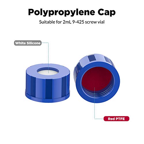 Membrane Solutions Autosampler Vials, 2Ml Hplc Vials, 9-425 Lab Clear Vials With Write-On Spot And Graduations, 9Mm Blue Abs Screw Caps & Septa For Gc Sample Vials, 100 Pcs #TOP2