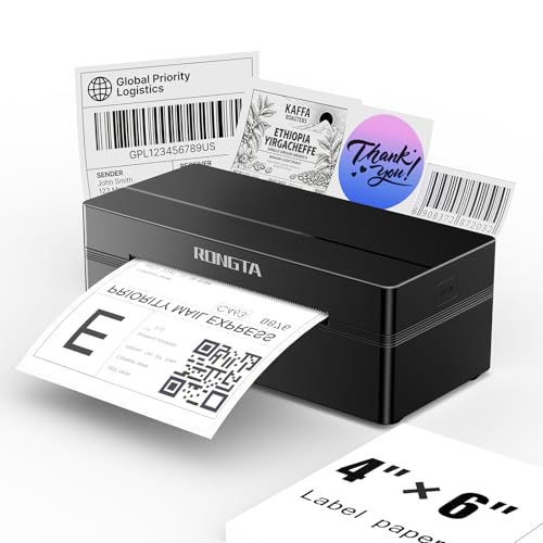 Rongta Bluetooth Shipping Label Printer, Wireless 4x6 Thermal Label Printer for Shipping Packages, Support Android, iPhone, Widely Used for Amazon, Ebay, Shopify, Etsy, UPS, Black