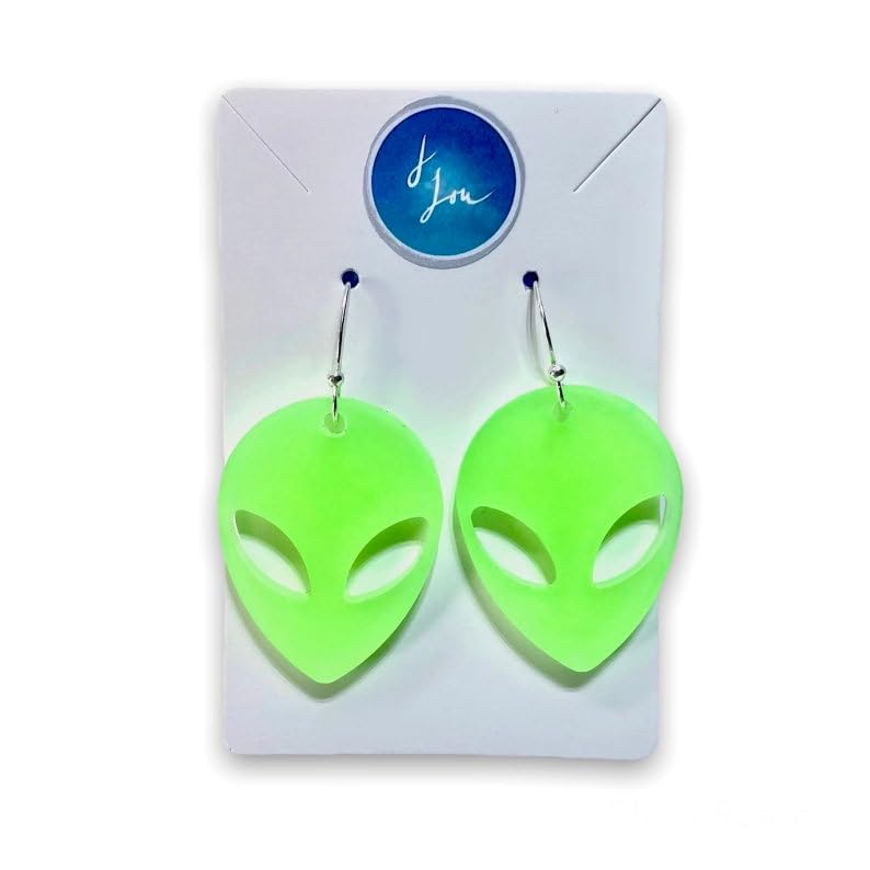 Miniatura 5 de Glow In The Dark Alien Earrings, Blacklight Reactive Women Rave Festival Accessories, Sterling Silver Statement Jewelry, Cute Gift For Her (Glitter)