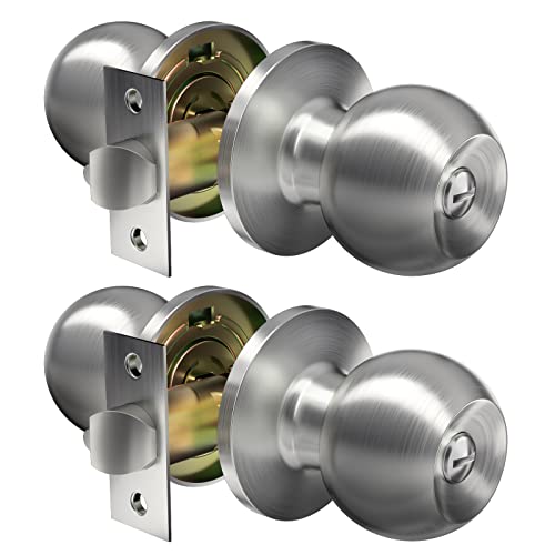 Vicmeon Round Privacy Door Knob, Modern Design Door Hardware, Keyless Doorknobs Interior/Exterior Lockset, Satin Stainless Steel Privacy Knobs For Bedroom/Bathroom 2 Pack #TOP5