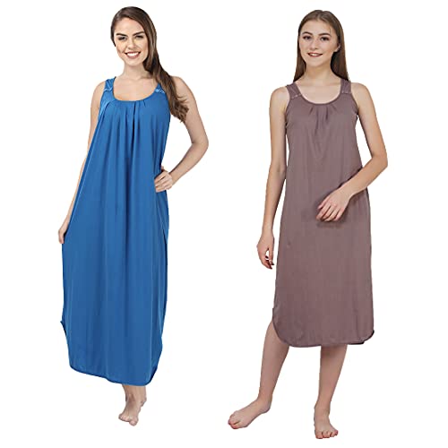 Image of BLAZON Women's Cotton Hosiery Solid Maxi Nighty Slip (Pack of 2) Available Sizes: S, M, L, XL, 2XL, 3XL, 4XL, 5XL