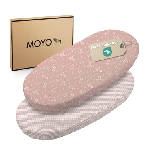 MOYO Baby Spannbettlaken 90x55-2'er Set Bettlaken, Doppelpack 100% Baumwolle Spannbettlaken Beistellbett oder Babybettchen, für Baby oder Kleinkind. Bettuch, OekoTex Zertifiziert, Stretch (Rosé)