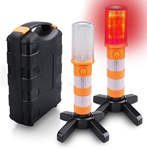 LED Road Flares Flashing Magnetic Base Warning Light Roadside Flare Emergency Lights Beacon Disc for Car SUV Boat with Waterproof Case (2 pack)