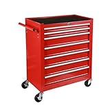 BIG RED ツールキャビネット ツールチェスト 大型 ツールワゴン 鍵付き 工具箱 キャビネット ボックス 7段タイプ 収納多数 TJ1307B（レッド/キャスター付き）