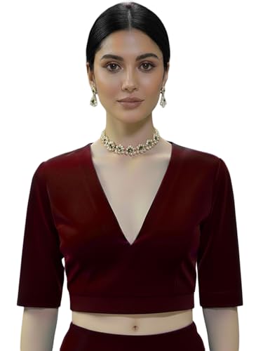 Image of Thevasa Women's Everyday Divine Depth V Neck Half Sleeves Blouse