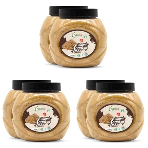 Image of Nutriorg Organic Jaggery Powder 1.4Kg (Pack of 6 * 700g) | Certified Organic Gud | Unrefined & Chemical-Free Natural Sweetener| No Preservatives | Premium Sugarcane Jaggery Powder
