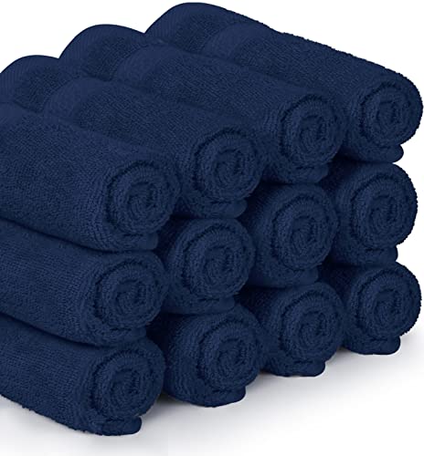 Image of Utopia Towels 12 Pack Premium Wash Cloths Set, 12 by 12 Inches, 100% Cotton Ring Spun, Highly Absorbent and Soft Feel Essential Washcloths for Bathroom, Spa, Gym, and Face, Navy Blue