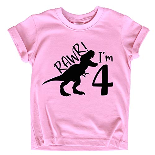 Image of rawr im 4 Year Old Girl Birthday Shirt Dinosaur Roar Four 4th Toddler Outfit Fourth