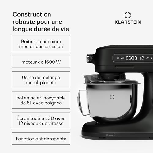 Chiara Robot De Cuisine 1600 Watts 12 Vitesses Bol En Acier Inoxydable Écran Lcd Accessoires Inclus - vue 3