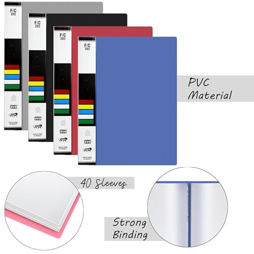 Image of TULMAN 40 Pockets Bound A4 Size Presentation Display Book Portfolio File Binders with Plastic Clear Sleeves Document Organizer for Music Sheets Artwork Drawing for School - (Color May Vary) - 4 Pack