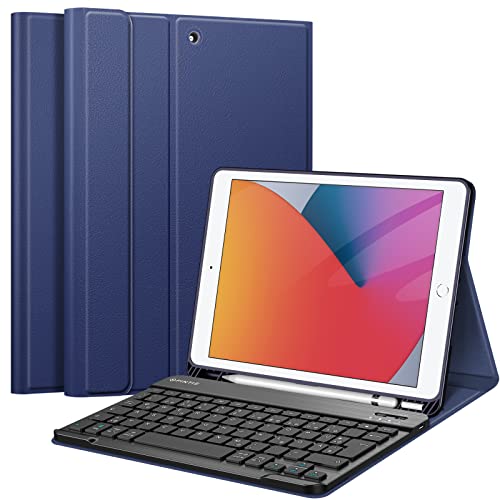 FINTIE Tastatur Hülle für iPad 10.2 Zoll (9/8/ 7 Generation - 2021/2020/2019), Schutzhülle mit TPU Rückschale, Pencil Halter und magnetisch Abnehmbarer Tastatur mit QWERTZ Layout, Marineblau