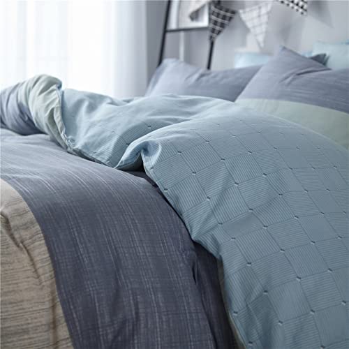 Vclife Blue Mint Green Duvet Cover Sets Cotton Twin Boys Girls Geometric Patchwork Pattern 3 Pieces -1 Duvet Cover 2 Pillow Cases, Modern Soft Stripes Checkered Comforter Cover Sets, Zipper Closure #TOP4